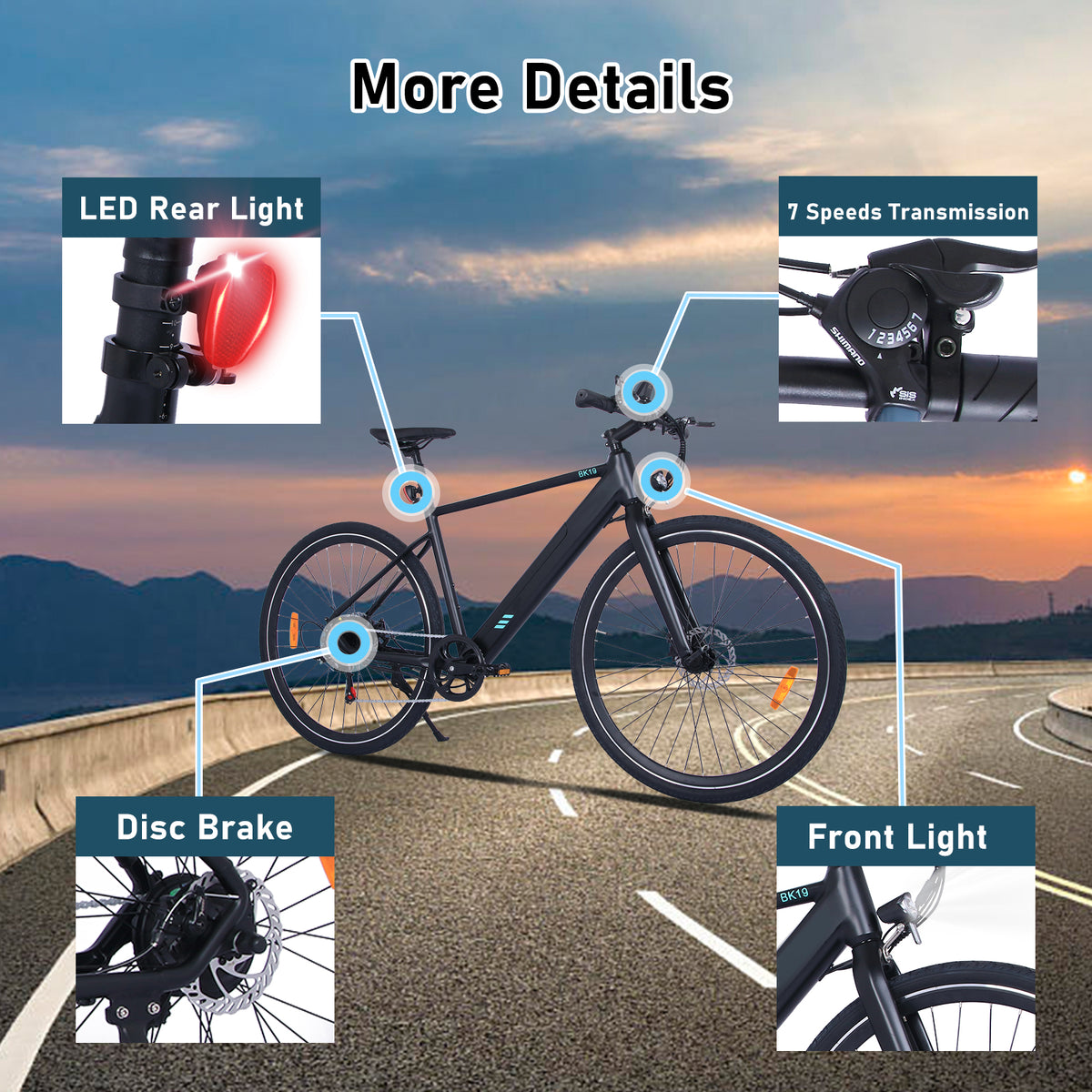 E-Bike HITWAY BK19 700c 27,5" 250W 7-Gang SHIMANO Rennrad