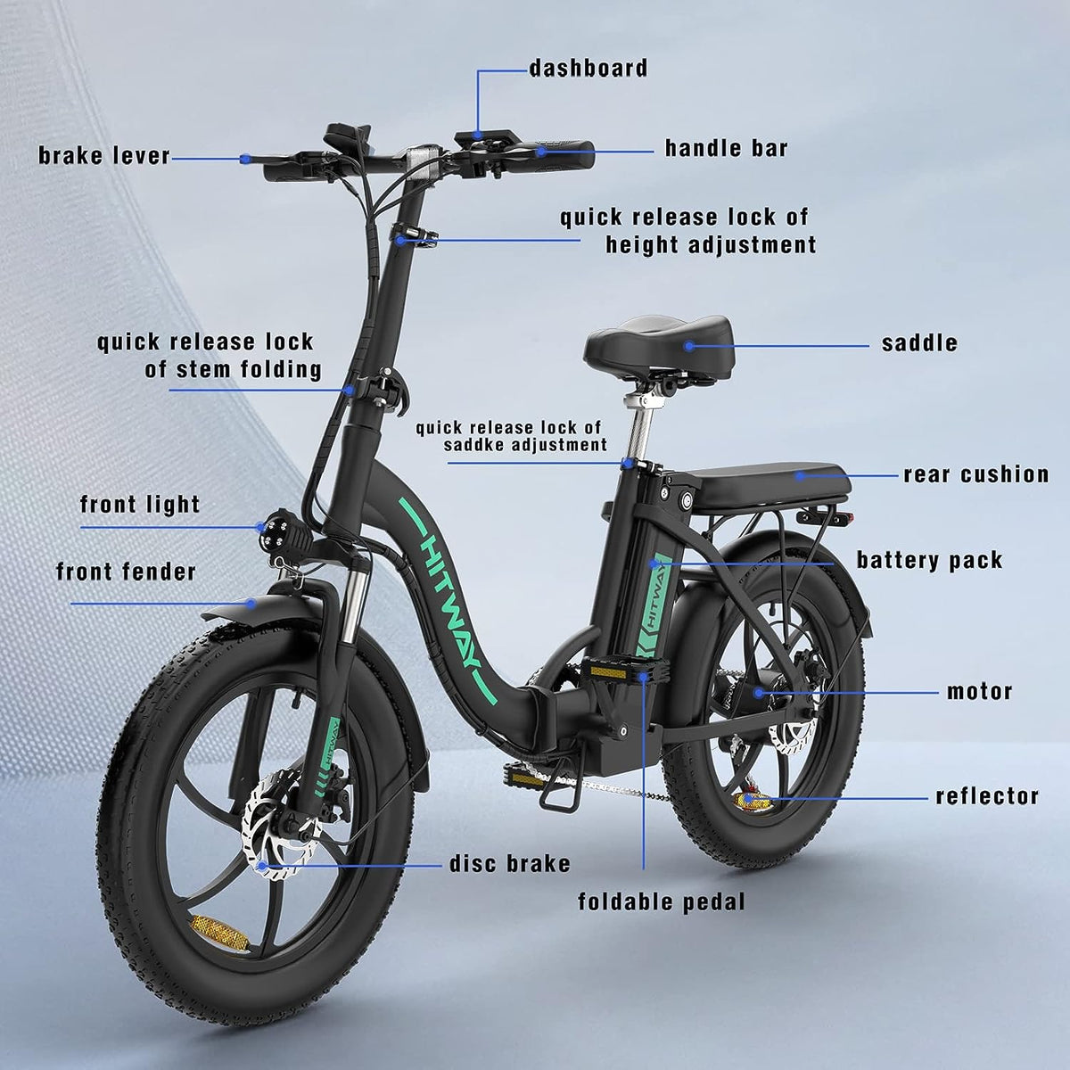 E-Bike HITWAY BK6S 20" Faltbar 250W 7-Gang SHIMANO Mountainbike