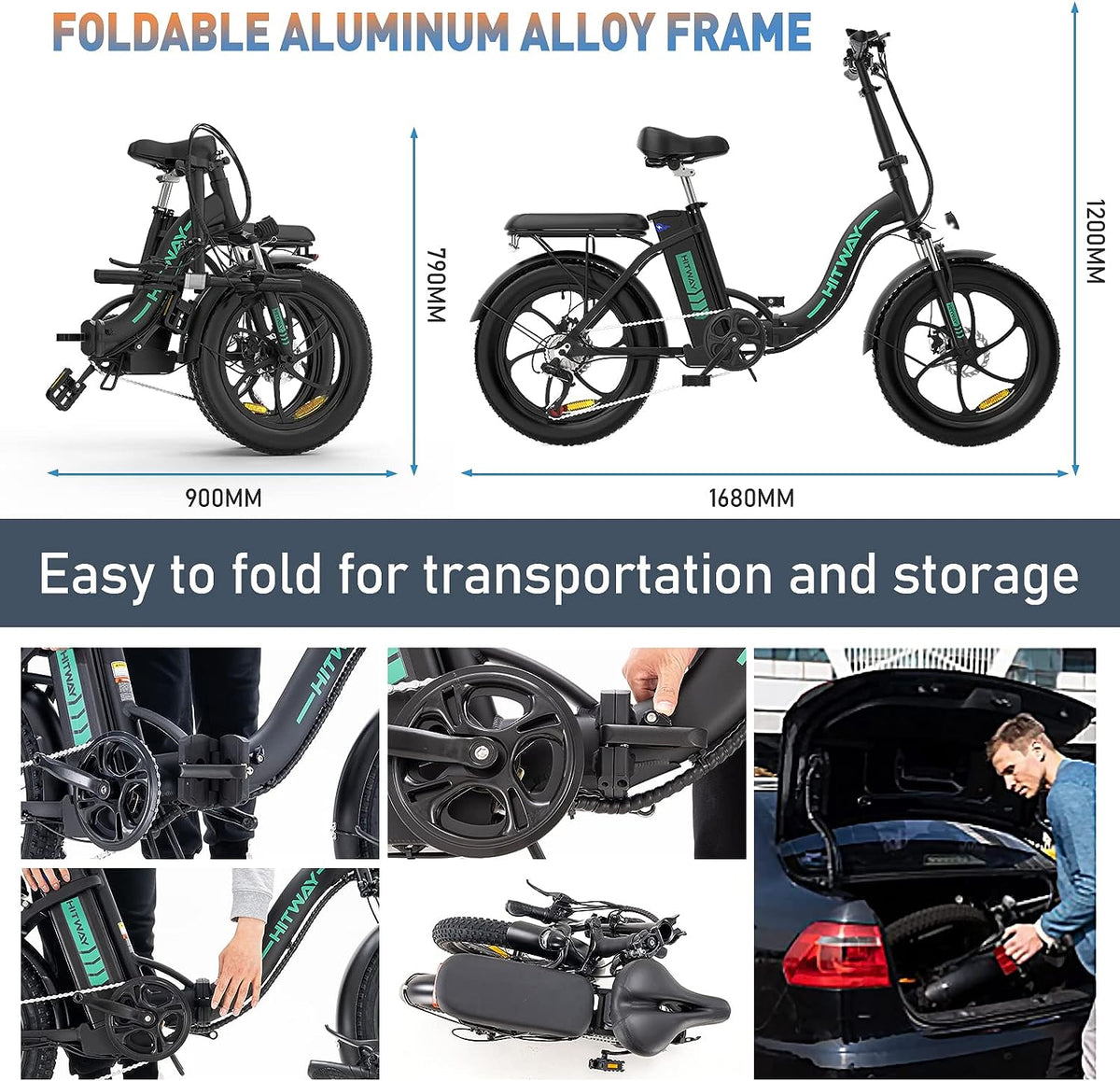 E-Bike HITWAY BK6S 20" Faltbar 250W 7-Gang SHIMANO Mountainbike