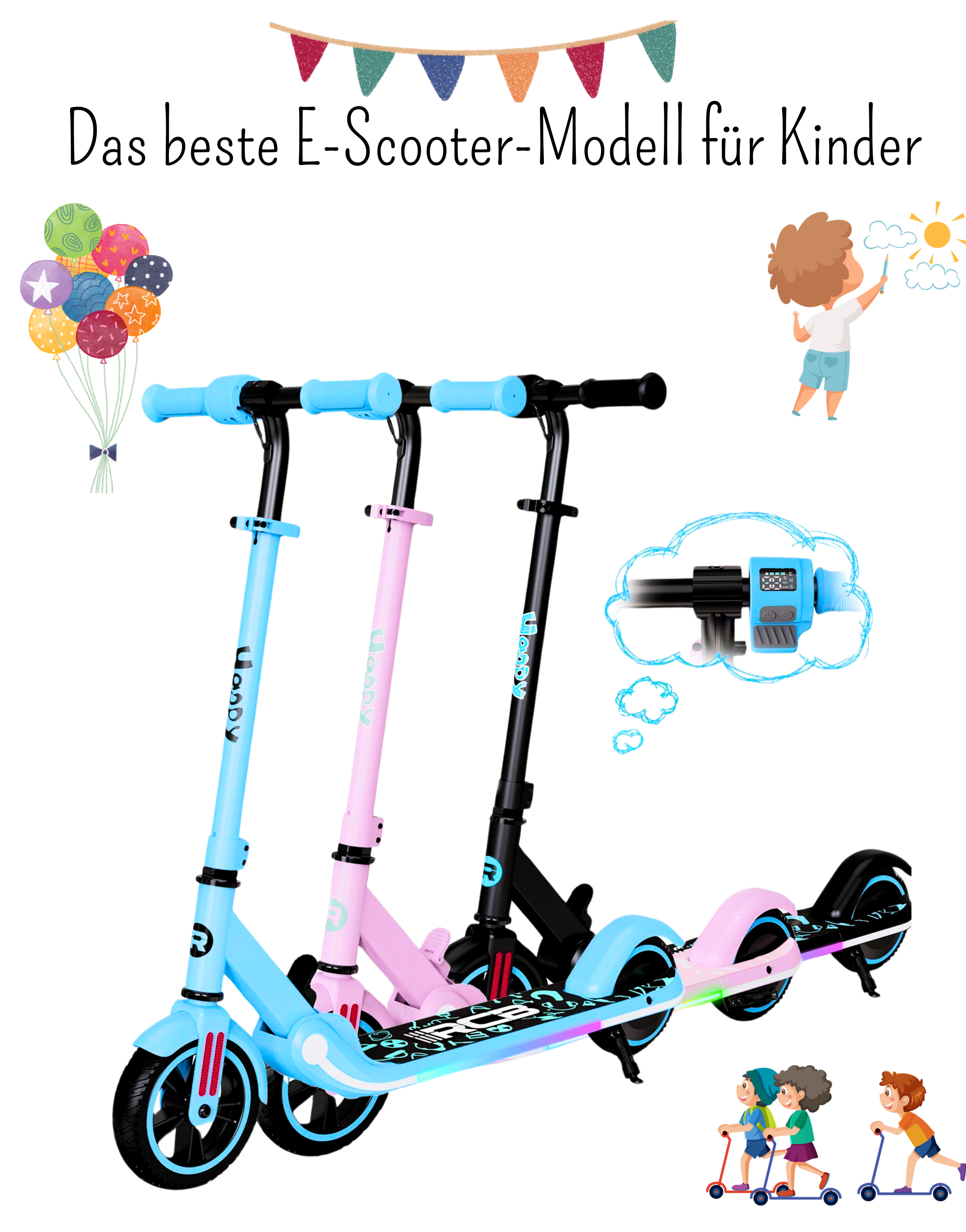 RCB R11 Electric Scooter for Kids 6-15 Ultra-long colorful neon lights