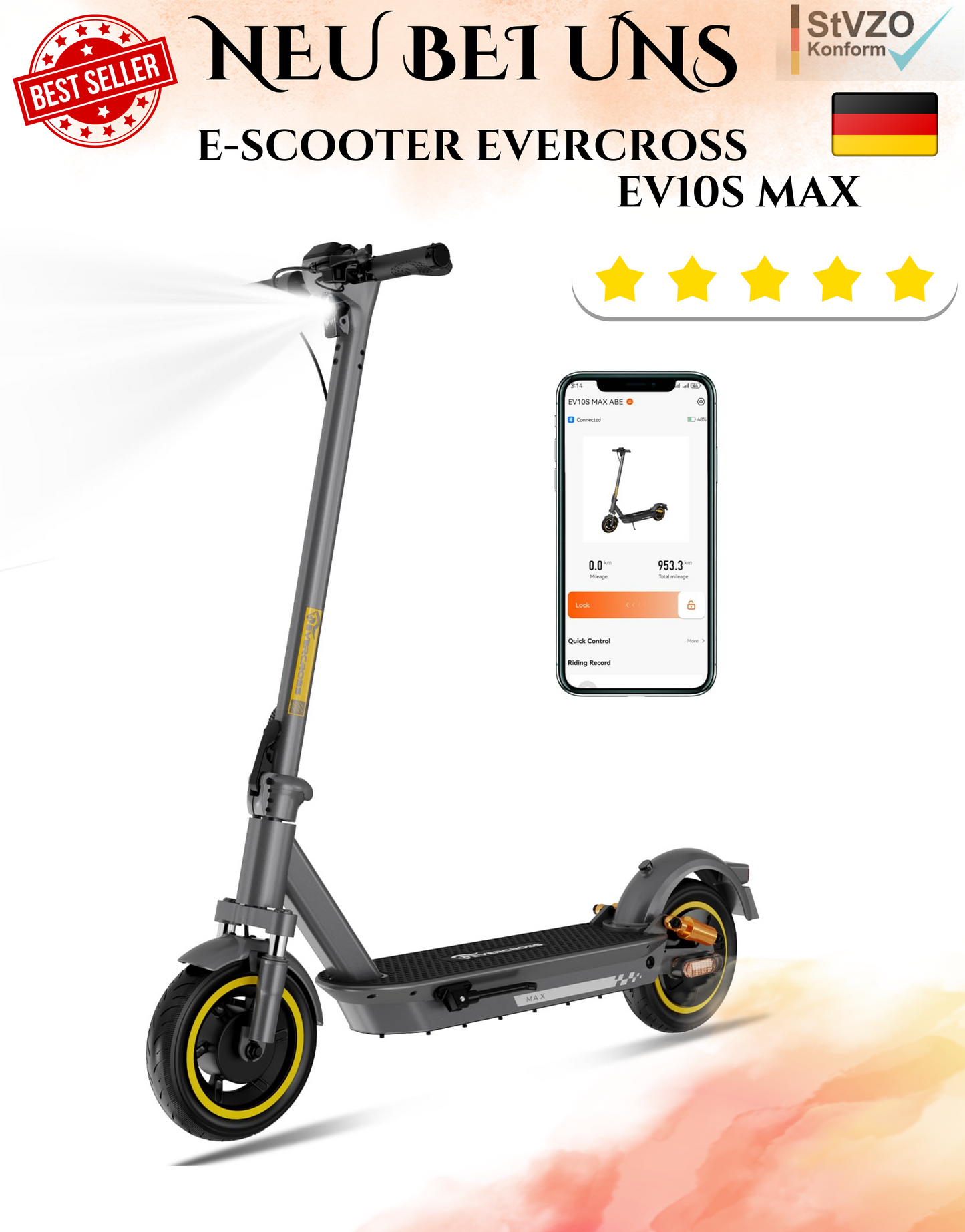 E-Scooter Evercross EV10S MAX 10" 500W mit ABE