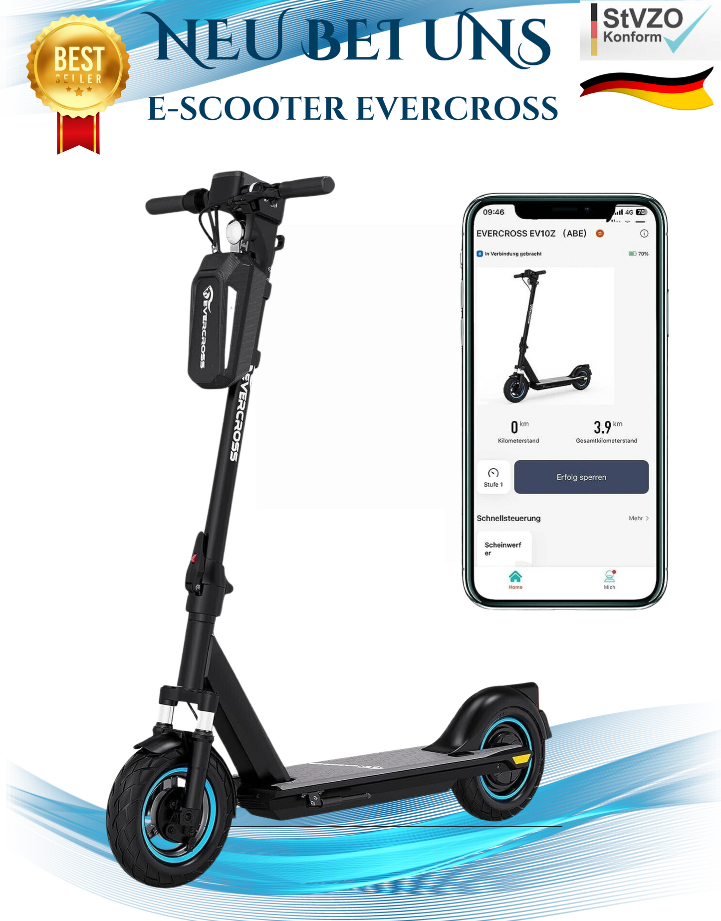 NEU E-Scooter Evercross EV10Z 10" 350W mit ABE