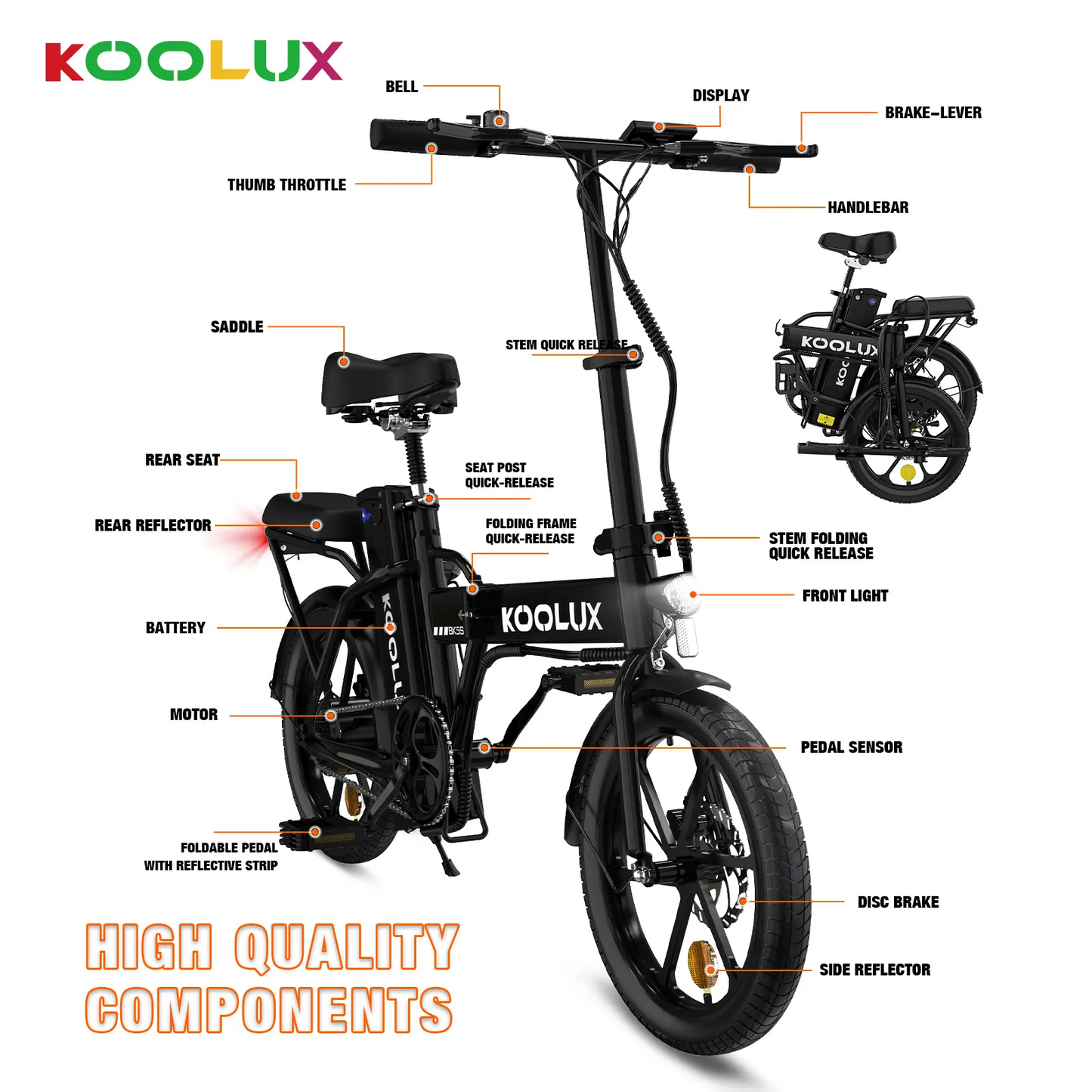 NEU E-Bike KOOLUX BK5S 16" Faltbar 250W