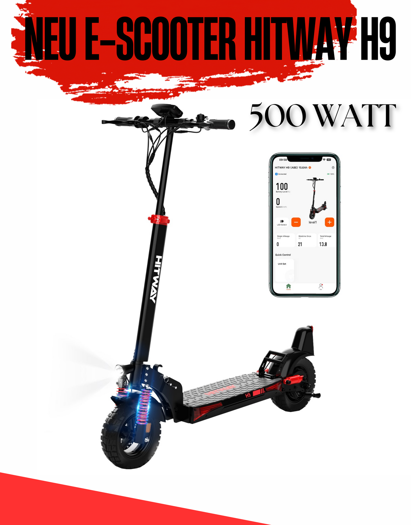 E-Scooter Hitway H9 / H9 Pro 10" 500W mit ABE