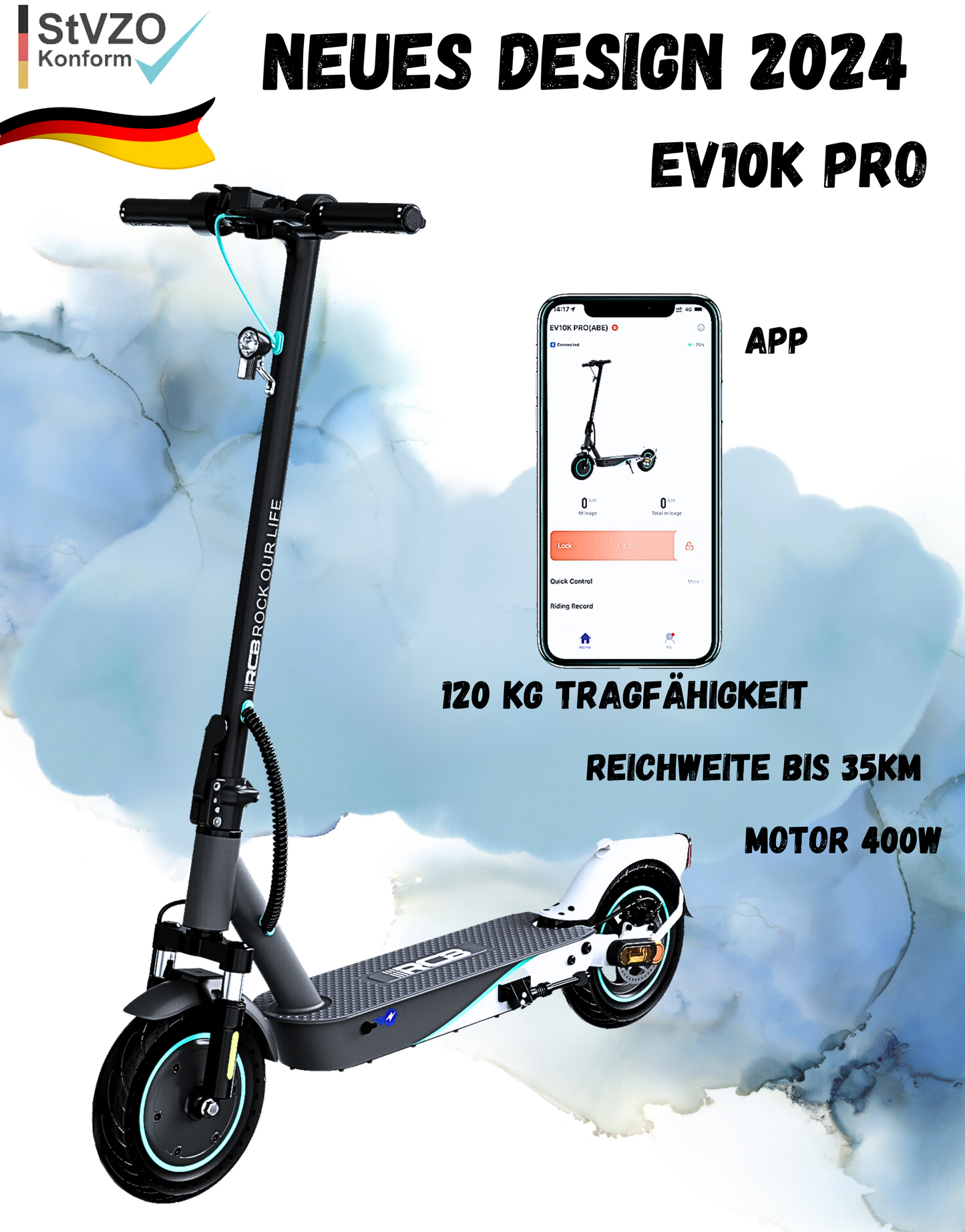 NEU E-Scooter RCB EV10K 10" 400W Pro mit ABE