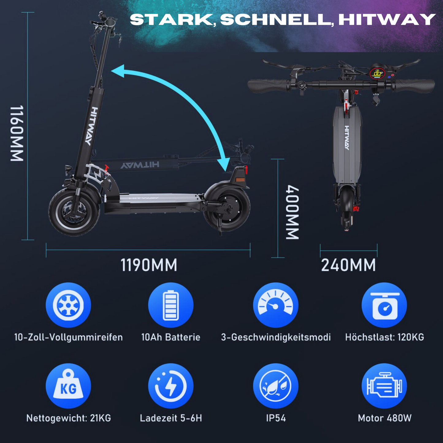 E-Scooter Hitway H5-HB24 10" 480W mit ABE
