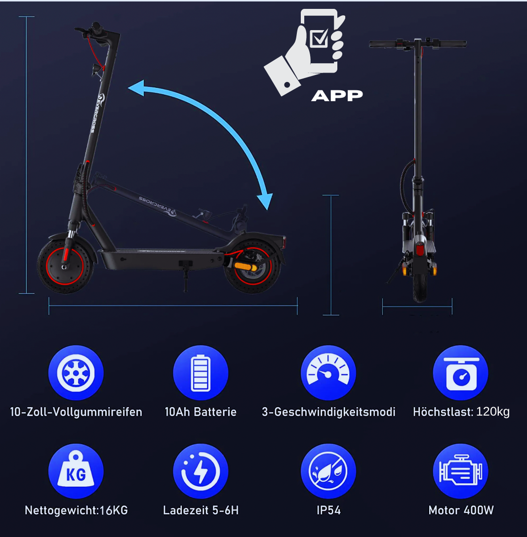 E-Scooter Evercross EV10K Pro 10" 400W mit ABE