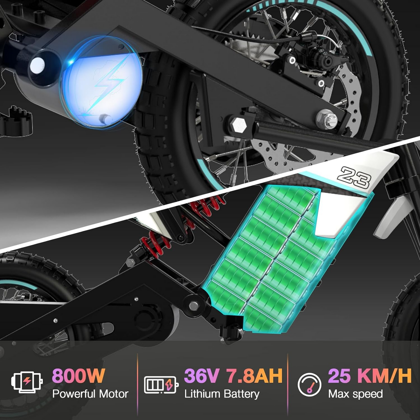 Elektro-Motorrad Evercross EV65M 800W 14" 25 km/h für Kinder ab 15 Jahren