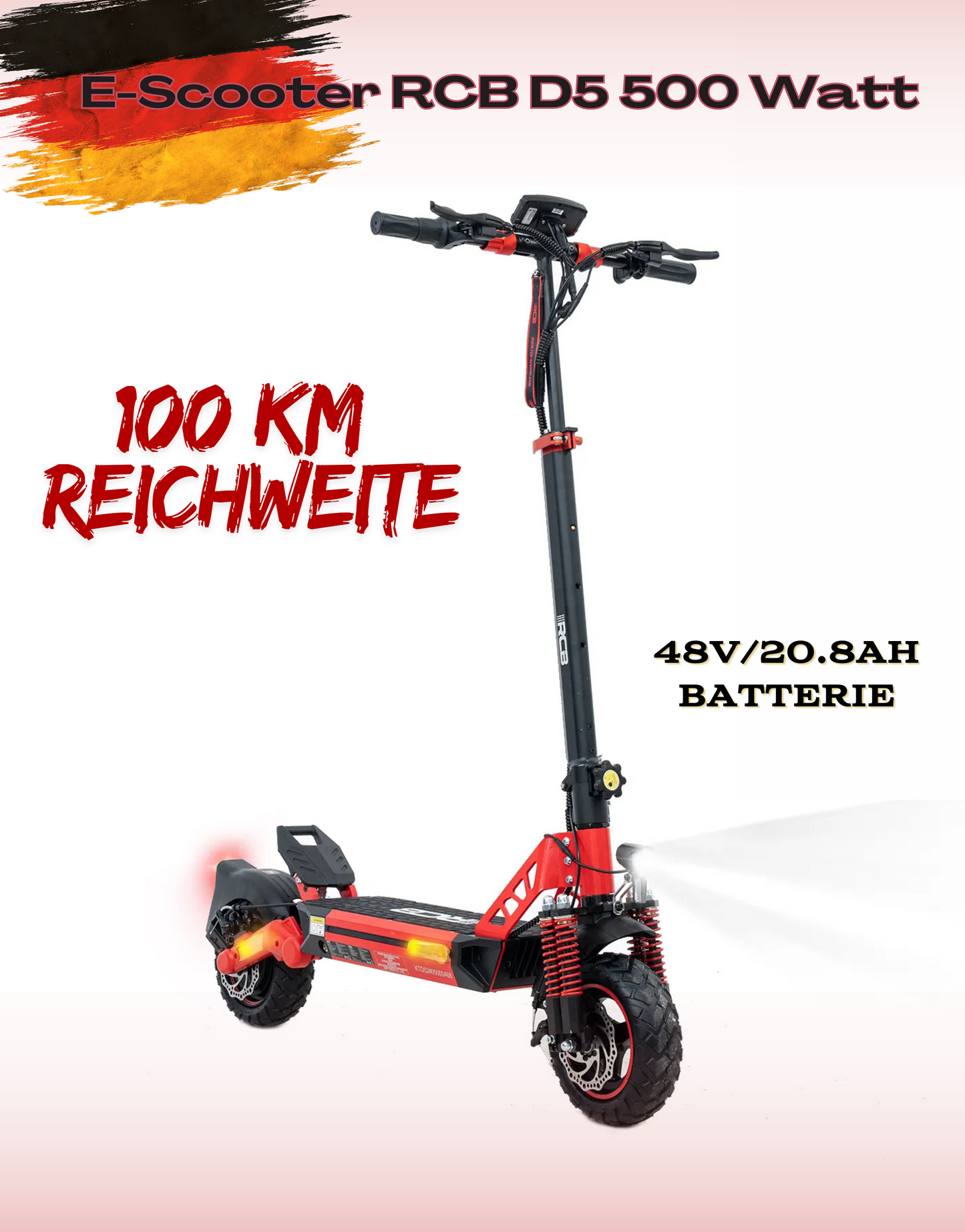 NEU E-Scooter RCB D5 10" 500W 48V/20.8 Ah mit ABE