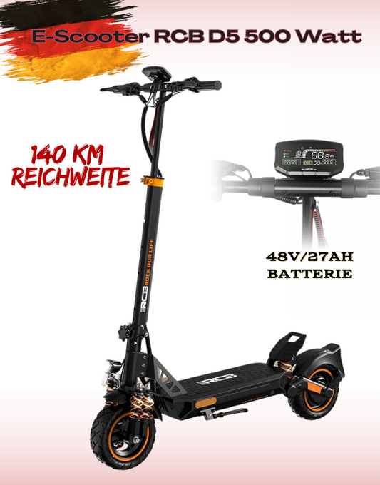 NEU E-Scooter RCB D5 10" 500W 48V/27Ah mit ABE und 140 km Reichweite