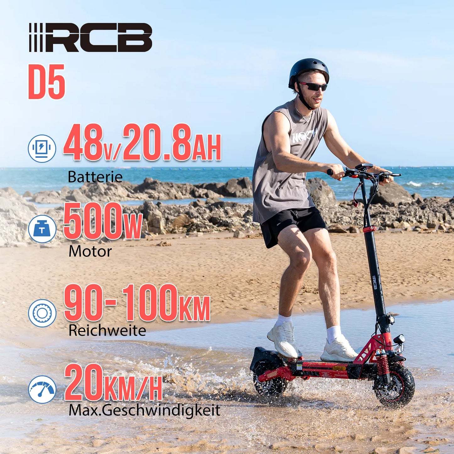 NEU E-Scooter RCB D5 10" 500W 48V/20.8 Ah mit ABE