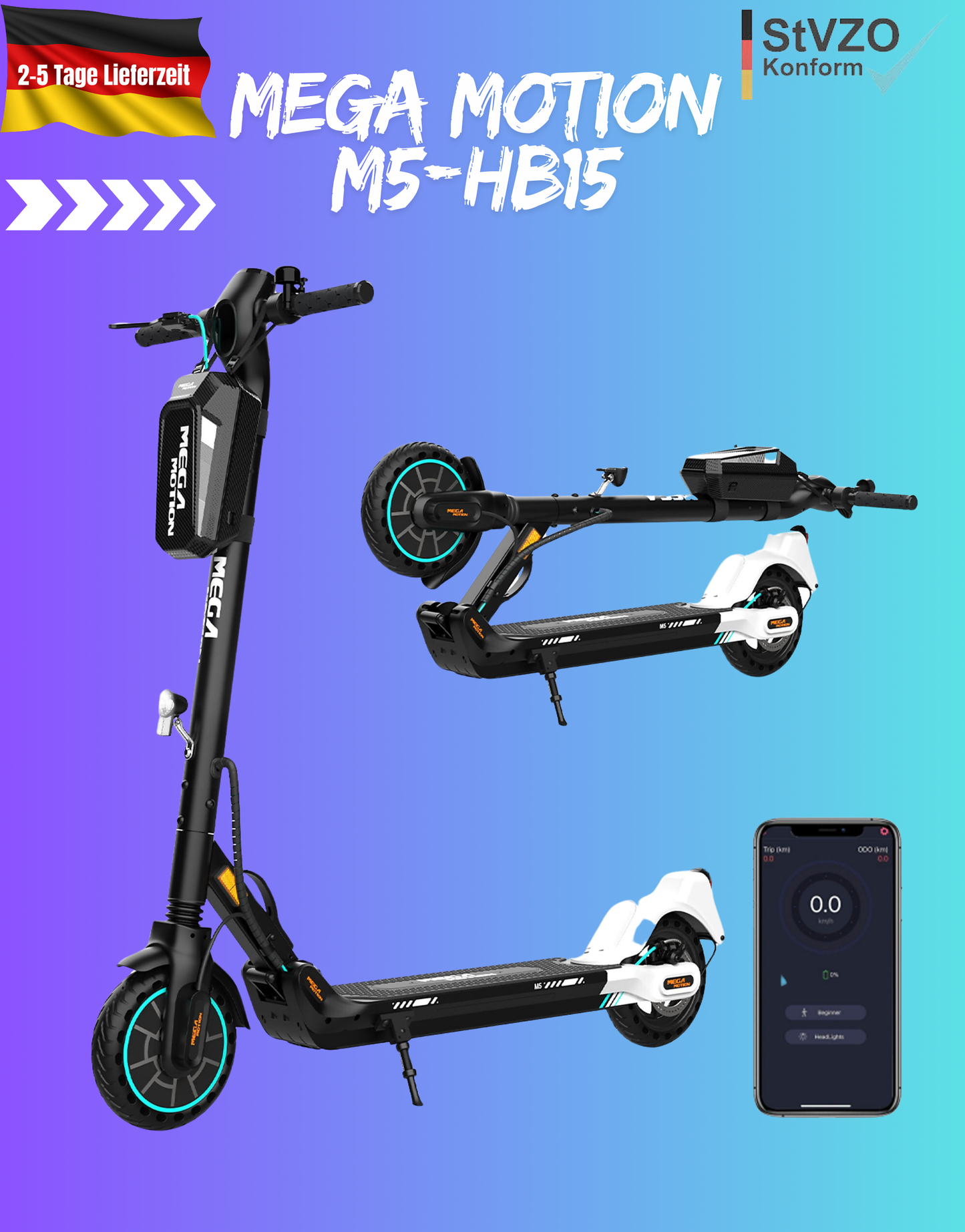 E-Scooter Mega Motion M5-HB15 350 Watt mit ABE
